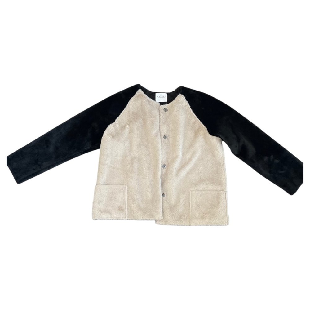 Anthropologie Velvet Faux Fur Black/Cream Coat - Size XL